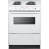imageSummit WEM610RW 24quotquot SlideIn Electric Range with 4 Elements Waist High Broil Oven Racks Chrome Drip Pans Indicator Lights and PushToTurn Burner Knobs in White