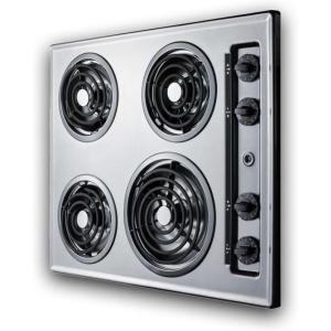 imageSummit 24quot 4 Burner Electric Cooktop 230 Volt Coil Electric Cooktop Stainless Steel Look ZEL03Silver