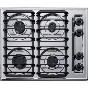 imageSummit 24quot 4Burner Gas Cooktop Sealed Burners Electric Ignition 115V Gas Cooktop Cast Iron Grates Included Made in the USA Stainless Steel Look  ZTL033SChrome