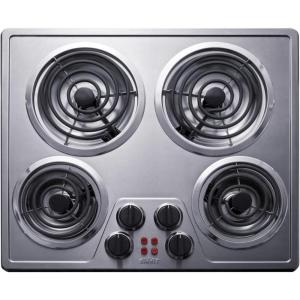 imageSummit 24quot Electric Cooktop 4 Burners 208240V Coil Cooktop ADA Compliant Stainless Steel CR4SS2424Inch