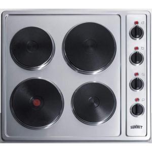 imageSummit 24quot Electric Cooktop 4 Burners 230V Solid Disk Cooktop Stainless Steel and Black CSD4B24Stainless Steel