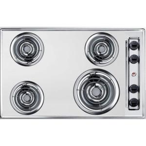 imageSummit 30quot 4 Burner Electric Cooktop 230 Volt Coil Electric Cooktop Stainless Steel Look ZEL05Chrome