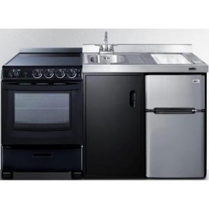 imageSummit 63quot AllinOne Kitchenette with Electric Range RefrigeratorFreezer Sink White ACK63ELSTBBlack