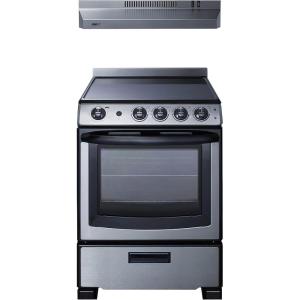 imageSummit Appliance REXH24RSS 24quot Wide Electric Range and Convertible Hood Set Pushtoturn Knobs 4 Cooking Zones Stainless Steel Hood Adjustable Racks Smooth Ceramic Glass Top Boiler TrayStainless Steel  Black