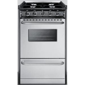 imageSummit Appliance TNM1107BRW 20quot Wide Slidein Style Gas Range in Stainless Steel with Open Burners Oven Window Professional Towel Bar Handles Adjustable Oven Racks and Electronic IgnitionStainless Steel  Black