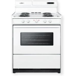 imageSummit Appliance WEM230KW 30quot Wide Electric Coil Top Range White Upfront Controls 4 Coil Elements Pushtoturn Knobs Indicator Lights 37 cuft Oven Digital Clock and Timer Cord Not Included