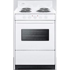 imageSummit Appliance WEM610W 24quot Wide Electric Coil Top Range in White with Oven Window Interior Light Lower Storage Compartment Recessed Oven Door Broiler Tray