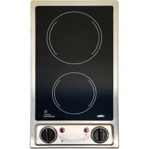 imageSummit CR2B120 12inch Wide 115V 2Burner Radiant Electric Cooktop Jet Black Glass Easy to Clean Two Burner Total 2400W PushtoTurn Knob Control Indicator Light Hot Warning Easy PlugInBlack