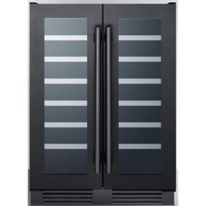 imageSummit SWC24GKS 24quotquot Dual Zone Wine Cellar with 52 cu ft or 42 Bottle Capacity Digital Thermostat Stainless Steel Trimmed Wooden Shelves LED Lighting in Black Stainless Steel