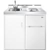 imageSummit C39ELGLASS 39quotquot AllInOne Kitchenette with 2 Element Smoothtop Cooktop RefrigeratorFreezer Stainless Steel Sink and Storage Cabinet in WhiteWhite
