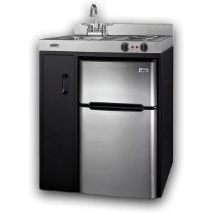 imageSummit 30quot Wide AllInOne Kitchenette 2Door RefrigeratorFreezer 2Burner Cooktop Sink and Storage Black and Stainless C30ELBKBlack  Stainless Steel