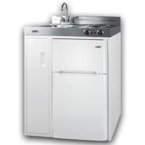 imageSummit 30quot Wide AllInOne Kitchenette 2Door RefrigeratorFreezer 2Burner Cooktop Sink and Storage White C30ELWhite