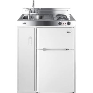 imageSummit 30quot Wide AllInOne Kitchenette 2Door RefrigeratorFreezer 2Burner Smoothtop Cooktop Sink and Storage White C30ELGLASSWhite Door  White