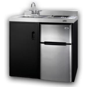 imageSummit 39quot Wide AllInOne Kitchenette 2Door RefrigeratorFreezer 2Burner Cooktop Sink and Storage Black and Stainless C39ELGLASSBKBlack  Gray