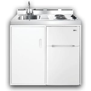 imageSummit 39quot Wide AllInOne Kitchenette 2Door RefrigeratorFreezer 2Burner Cooktop Sink and Storage White C39ELWhite