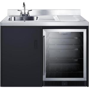 imageSummit 48quot Bar with Sink Beverage Center Capacity 50 cuft Kitchenette with Sink Stainless Steel and Black CK48NCSINKLLeft Side Sink