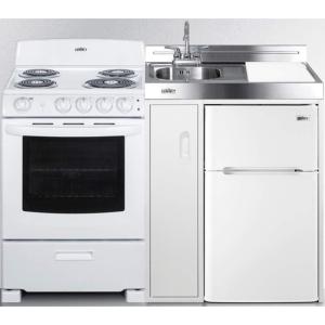 imageSummit 54quot AllinOne Kitchenette with Electric Coil Range RefrigeratorFreezer Sink White ACK54COILW