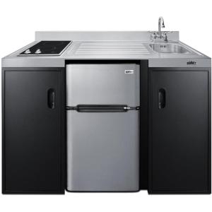 imageSummit 54quot Wide AllInOne Kitchenette 2door refrigeratorfreezer 2Burner Cooktop Sink and Storage Black and Stainless CK55ADASINKR SINKRSINKR