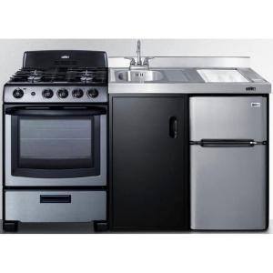 imageSummit 63quot AllinOne Kitchenette with Gas Range RefrigeratorFreezer Sink White  ACK63GASBSSStainless Steel  Black