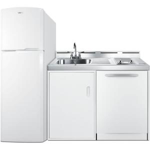imageSummit 71quot AllinOne Kitchenette with RefrigeratorFreezer Smooth Glass 2 Burner Cooktop Dishwasher Sink White ACKDW721GWhite