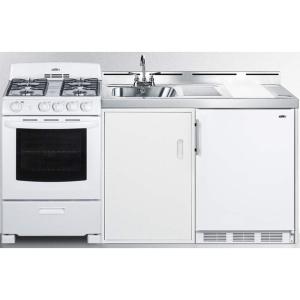 imageSummit 72quot AllinOne Kitchenette with Gas Range RefrigeratorFreezer Sink White ACK72GASW