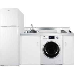 imageSummit 83quot Wide AllInOne Kitchenette with WasherDryer Combo Full Sized Refrigerator Cooktop Sink White ACKSPWD82White
