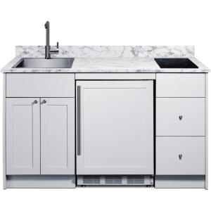 imageSummit All in One Kitchenette with Induction Cooktop Refrigerator Freezer Sink and Storage ENERGY STAR Standalone Kitchen White CALDERAWH35ISINKLWhite