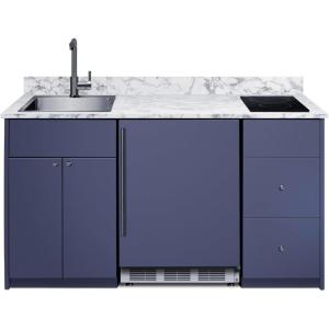 imageSummit All in One Kitchenette with Induction Cooktop Refrigerator Freezer Sink and Storage Energy Star ADA Compliant Standalone Kitchen Navy CALDERAMN33ISINKLBlue