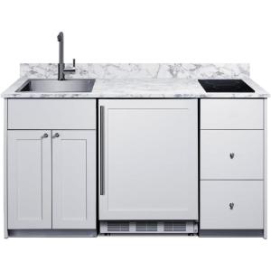 imageSummit All in One Kitchenette with Induction Cooktop Refrigerator Freezer Sink and Storage Energy Star ADA Compliant Standalone Kitchen Navy CALDERAMN33ISINKLWhite