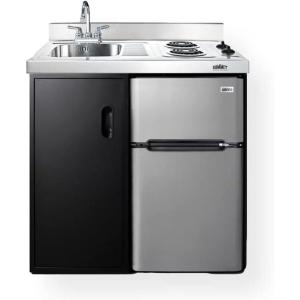 imageSummit Appliance CK36EL Wide AllinOne Kitchenette 32 cuft Cycle Defrost Includes a 2Door RefrigeratorFreezer 2Burner Coil Cooktop Sink and Large Storage Cabinet
