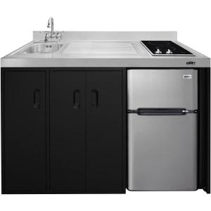 imageSummit Appliance CK54SINKL 54 Wide AllInOne Kitchenette Stainless Steel Sink and Faucet 2door Refrigeratorfreezer 2burner Smoothtop Cooktop Storage Compartments 115V Operation Black