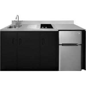imageSummit Appliance CK72ADASINKL 72quot Wide AllinOne Kitchenette ADA Counter Height Stainless Steel Sink and Faucet 2Door RefrigeratorFreezer 2Burner Smoothtop Cooktop Indicator Lights