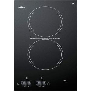 imageSummit Appliance CR2220 2burner Cooktop Black Ceramic Glass 230V 2 Heating Elements Pushtoturn Knobs Residual Heat Indicator LightBlack