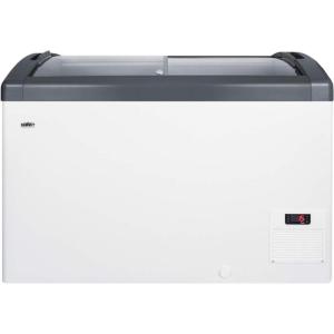 imageSummit FOCUS106 Top Display Commercial Freezer with 95 cu ft Capacity Digital Thermostat Sliding Glass Lid Manual Defrost Casters Hammered Aluminum Interior in WhiteWhite