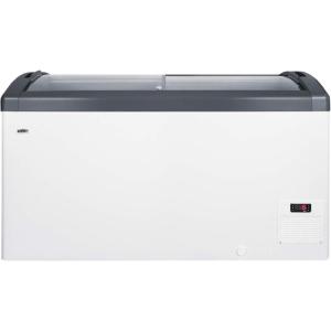 imageSummit FOCUS171 Top Display Commercial Freezer with 171 cu ft Capacity Digital Thermostat Sliding Glass Lid Manual Defrost Casters Hammered Aluminum Interior in Whitewhite