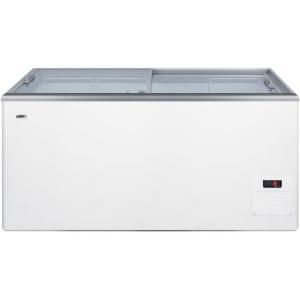 imageSummit NOVA45 53quotquot Ice Cream Freezer with Hammered Aluminum Interior 141 cu ft Capacity Sliding Glass Lid and Defrost Drain in WhiteWhite