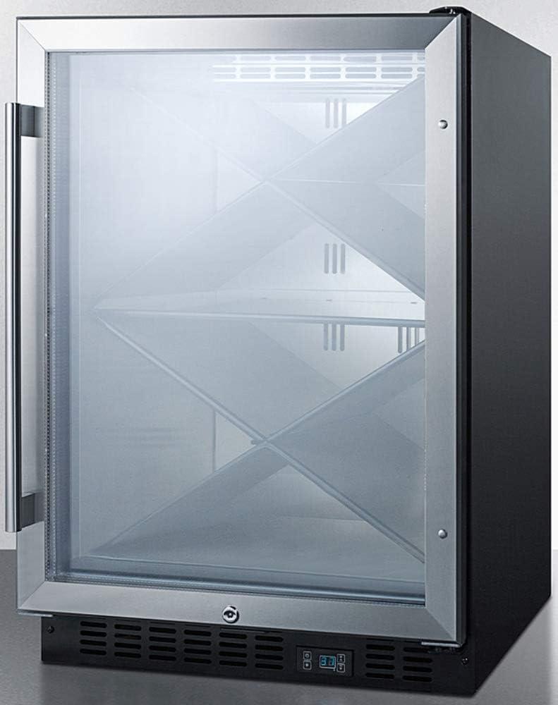 imageSummit Appliance SCR610BLX Builtin Undercounter Commercially Listed Wine Cellar with Stainless Steel Interior Diamond Style Shelving LED Lighting Digital Controls Lock and Black Cabinet