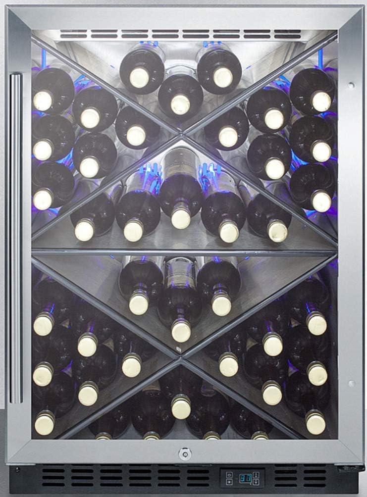 imageSummit Appliance SCR610BLX Builtin Undercounter Commercially Listed Wine Cellar with Stainless Steel Interior Diamond Style Shelving LED Lighting Digital Controls Lock and Black Cabinet