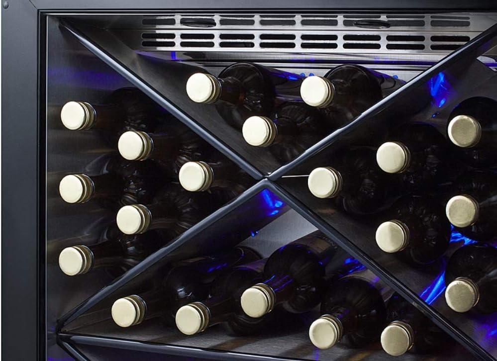 imageSummit Appliance SCR610BLX Builtin Undercounter Commercially Listed Wine Cellar with Stainless Steel Interior Diamond Style Shelving LED Lighting Digital Controls Lock and Black Cabinet