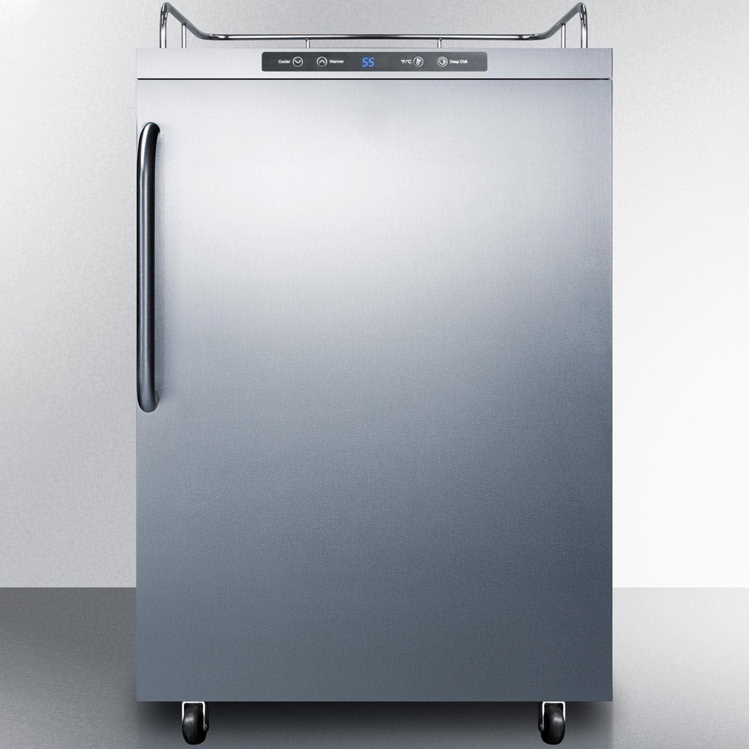imageSummit Appliance SBC635MOS7NK Freestanding Commercially Listed Outdoor Beer Dispenser with Auto Defrost Digital Thermostat Stainless Steel Wrapped Exterior and Professional Towel Bar Handle