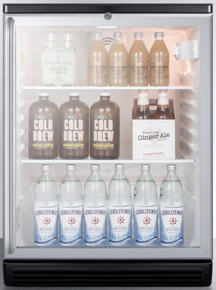imageSummit Appliance SCR600BGLBISH Commercially Listed 55 CuFt BuiltIn Undercounter Beverage Center with Glass Door Auto Defrost FullLength Towel Bar Handle Lock and Black Cabinet