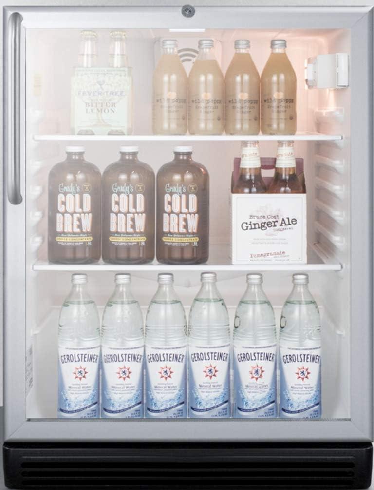 imageSummit Appliance SCR600BGLTBADA Commercially Listed ADA Compliant 55 CuFt Freestanding Beverage Center with Glass Door Auto Defrost Professional Towel Bar Handle Lock and Black Cabinet