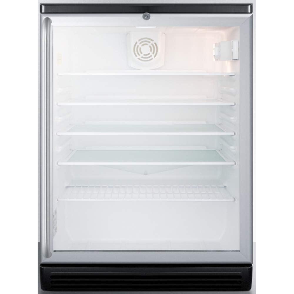 imageSummit Appliance SCR600BGLBISH Commercially Listed 55 CuFt BuiltIn Undercounter Beverage Center with Glass Door Auto Defrost FullLength Towel Bar Handle Lock and Black Cabinet