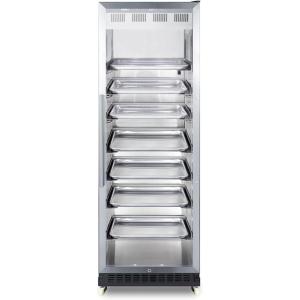 imageSummit Appliance SCR1401RI FullSize Commercial Beverage Merchandiser with Selfclosing Glass Door Right Hand Door Swing Sheet Pans and Adjustable Tray Supports Black Cabinet and Removable DollyStainless Steel