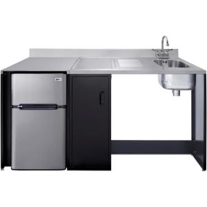 imageSummit 72 Wide AllinOne Kitchenette Barrier Free Kitchenette Refrigerator 2Burner Cooktop Sink Wheelchair Accessible Black and Stainless  CK72ADARBF Cooktop Right SideSink Right Side
