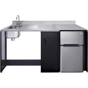 imageSummit 72 Wide AllinOne Kitchenette Barrier Free Kitchenette Refrigerator 2Burner Cooktop Sink Wheelchair Accessible Black and Stainless  CK72ADARBF Cooktop Right SideSink Left Side